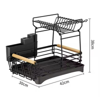 Estante de cocina de 2 niveles de acero inoxidable para platos, escurridor de platos, soporte para jabón con drenaje, organizador de almacenamiento
