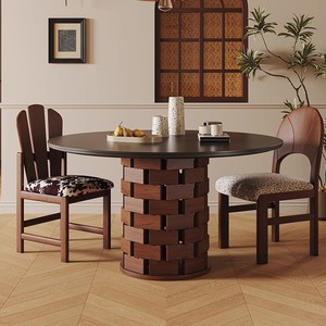 <b>Round</b> <b>Solid</b> <b>Wood</b> Slab <b>Dining</b> <b>Table</b> Black Modern Design Stable Support Structure For <b>Dining</b> Room Home Use - Product Image 2