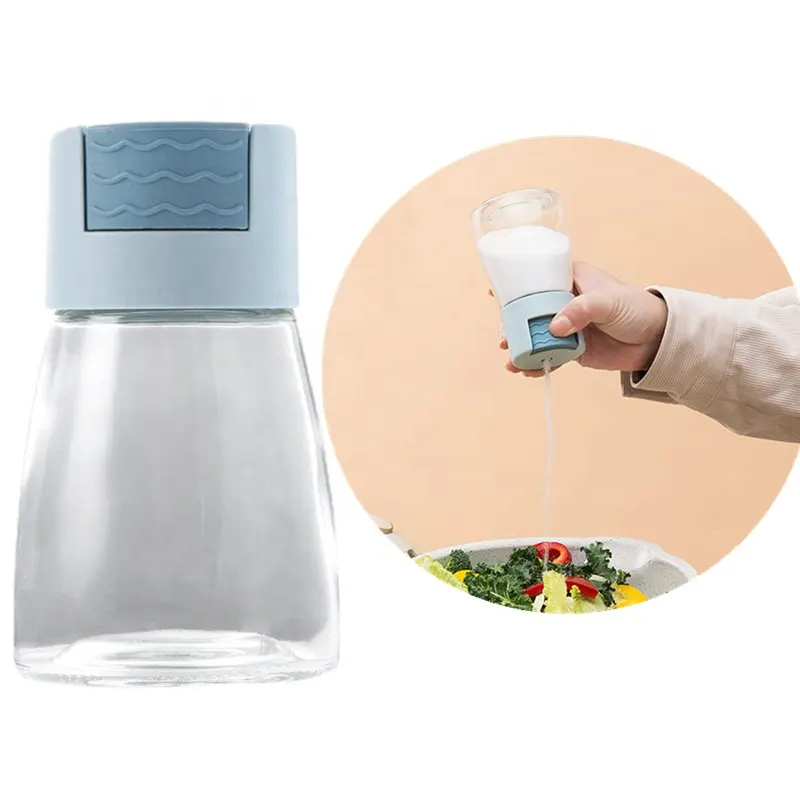 Measurable Salt Control Airtight Seasoning Spice Bottle Glass Salt and Pepper Shaker with Top Press Button