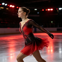Robe de patinage artistique dégradé rouge et noir, dos en V profond, manches longues en maille, ornée de strass, pour enfants et adultes, pour compétition et performance