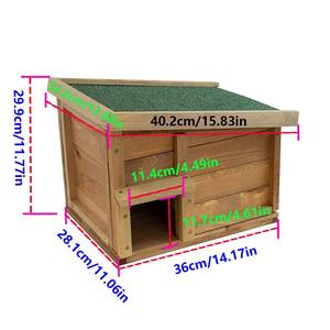 Maison de hérisson en bois massif en bois naturel avec toit en feutre et fermeture à bouton Cage pour animaux de compagnie - Product Image 2
