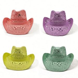 2025 New Arrival Hand Weave Hollow Out Color Paper Straw Cowboy <b>Hat</b> <b>for</b> Women Men Summer Fashion Dress - Product Image 1
