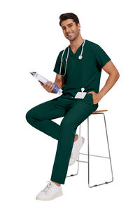 2025ชุดกางเกงคอวีแขนสั้นสำหรับผู้ชายกางเกงขาตรงน้ำหนักเบาสวมใส่สบายแนวคลาสสิกสำหรับทางการแพทย์โรงพยาบาลร้านทำศัลยกรรม - Product Image 4