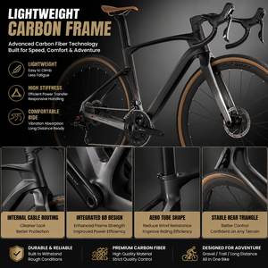 Vélo de gravier en fibre de carbone 700C 24 vitesses léger pour l'aventure, avec freins à disque hydrauliques complets, pour la course et le cyclisme urbain - Product Image 2