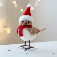 Décoration de Noël en mousse en forme d'oiseau rouge, adorable poupée en peluche avec écharpe et chapeau rouges pour sapin de Noël