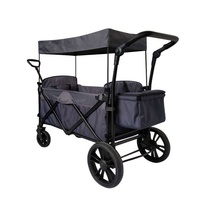 Chariot de camping pliable 2 places pour enfants avec toit et sac de rangement latéral, en tube de fer et tissu Oxford 600D anti-UV 5.0
