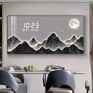 Restaurante decoración pantalla <span class=keywords><strong>Digital</strong></span> reloj electrónico cristal porcelana diamante pintura con luces LED pintura HD pared arte reloj - Product Image 6