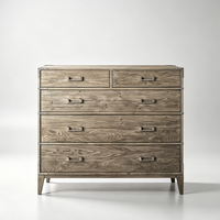 Commode de chambre à coucher de style campagnard de luxe au design moderne OEM, 5 tiroirs, en bois massif, fabriquée à la main, avec supports d'angle