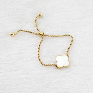 Gold-Plated Zircon Four-Leaf Clover Stainless Steel Adjustable Link Chain <b>Bracelet</b> for Women Trendy Gift - Product Image 1