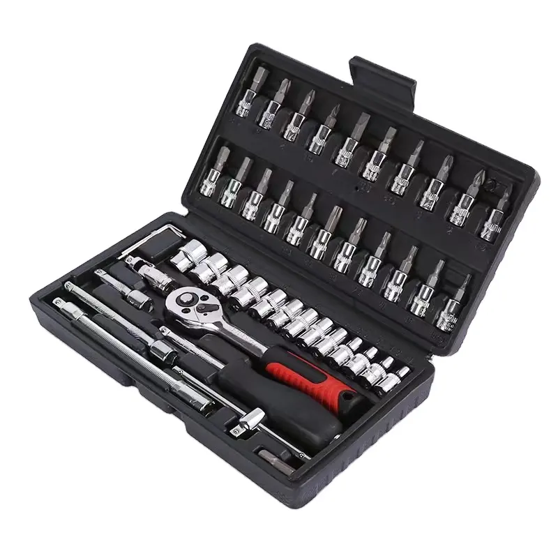 Professional Heavy Duty Small Standard Edition Tool Portable 46 pcs Auto Car Repair Kit Socket Wrench Set With Blow Box