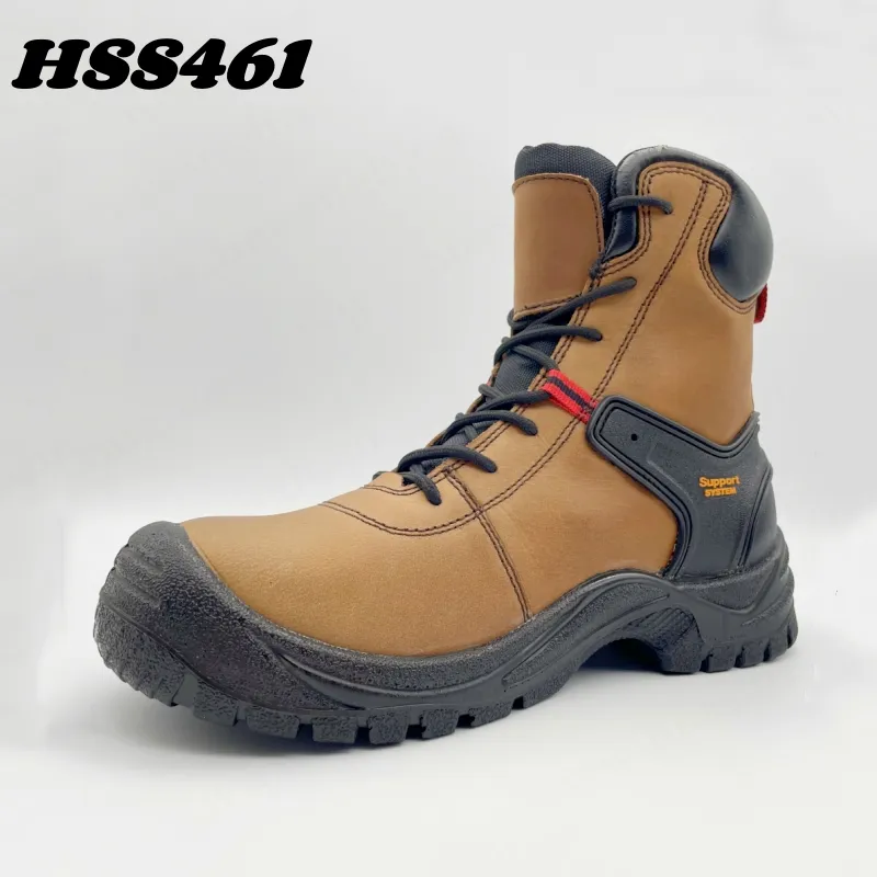 CMH, chaussures de sécurité sport marron en cuir ciré à l'huile de niveau supérieur mi-coupe conception du système de support bottes de sécurité à semelle d'injection PU/PU HSS461