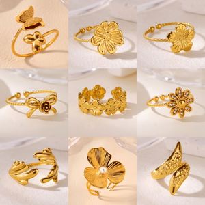 Nouvelle Bague Ouverte Grande Fleur en Acier Inoxydable, Design <span class=keywords><strong>HOpen</strong></span>, Pas Cher, Style Hip Hop, Bagues de Phalange, Bijoux Indiens, Vente en Gros Inde TGJZ4694 - Product Image 2
