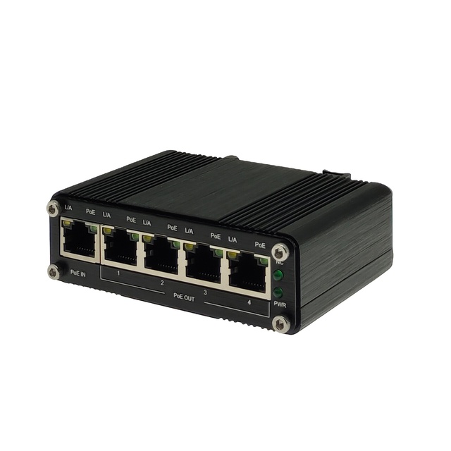 PoE Extender 1 Port 802.3at PoE+ to 4 Port 802.3af/at Din Rail Industrial Gigabit Power Ethernet Extender Repeater Outdoor