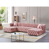 Winforce Factory Outlet Juego de sofás para sala de estar Muebles Corner Chesterfield Sofá Moderno de 7 plazas en forma de U Sofá de terciopelo rojo Sofás