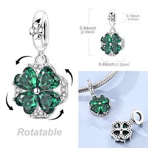 Abalorio de Trébol de la Suerte, Plata de Ley 925, Circonita Verde, Colgante de Trébol de Cuatro Hojas, Compatible con Pulseras Originales, Regalo de Joyería DIY - Product Image 6