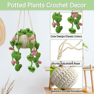 Cadeau d'amant fait à la main en laine panier suspendu fleur plante <span class=keywords><strong>voiture</strong></span> miroir suspendu Crochet plantes pour femmes et hommes conducteurs - Product Image 6