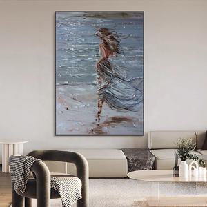 Tranh sơn dầu có kết cấu đá sa thạch thủ công - Người phụ nữ xinh đẹp bên bờ biển, phong cảnh nghệ thuật để trang trí phòng khách - Product Image 3