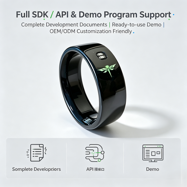 Black Ceramic Smart Ring Mirror Glossy IP68 Waterproof Dustproof AI Speech Transcription SDK API Demo Support OEM Remote Control