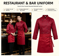 Veste de chef à manches longues, blouses de chef en sergé, uniforme de service alimentaire unisexe pour hôtel, restaurant, cantine, boulangerie, polyester tricoté