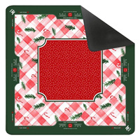 Alas Meja Permainan Liburan Motif Kotak-kotak Tartan Hijau dengan Pita Merah dan Karangan Bunga, Alas Mahjong Anti Selip dengan Lapisan Karet
