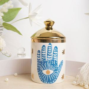 Indian Style Eye Handprint <b>Ceramic</b> Mug Gold Rim Decorative Plate Dishwasher Safe for Couple Breakfast Dessert Tableware - Product Image 5