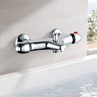 Robinet thermostatique mural pour douche et bain, corps en laiton, finition chromée, commande de température à double poignée