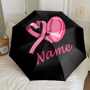 1 Parapluie pliant personnalisé avec nom, ruban rose, thème football, impression UV, sans MOQ, cadeau de sensibilisation, Guarda Chuva Personalizado - Product Image 1