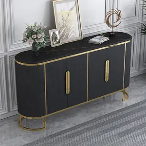 2022 Moderne Dressoir Buffet Tafel Luxe Console Tafel Goud Base Marmeren Top Eetkamer Kast Meubels Set