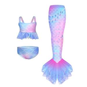 Traje de Baño de Sirena de Tres Piezas Personalizado para Niñas, con Estampado Moderno - Product Image 6