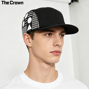 Custom Logo 5 Panel Structured <b>Flat</b> Brim Cap Wholesale Bulk Memphis Geometric Print Side <b>Hat</b> Blank Front Manufacturer - Product Image 1