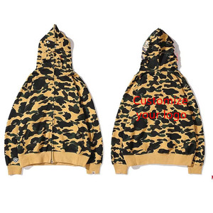 Wholesale Unisex Patchwork Shark Zip-Up Hoodie Black <b>Camo</b> Graphic Worsted Safari <b>Jacket</b> Reversible Eco-Friendly Casual Spring - Product Image 3