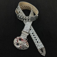 Ceintures pour femmes, ceinture en strass, ceinture pour hommes pour jeans, boucle en métal motif masque d'horreur, strass scintillants en PU, style hip-hop pour jeans