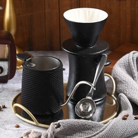 Ensemble de café et de thé à infuser à la main, écologique, noir, classique, 350 ml, en céramique, avec filtre en acier inoxydable, pour la maison, ensemble cadeau