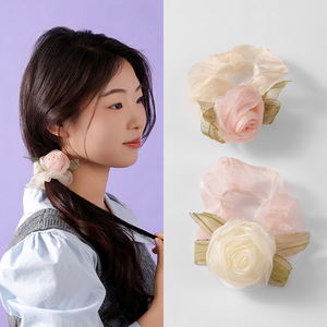 Korean Style Mesh Rose <b>Scrunchie</b> Hair Tie 8cm Diameter Handmade <b>Satin</b> Floral Hair Accessory For Daily Use - Product Image 2