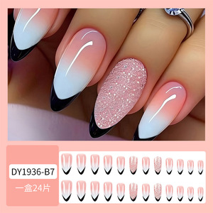 24 Uds <span class=keywords><strong>uñas</strong></span> postizas <span class=keywords><strong>francesas</strong></span> <span class=keywords><strong>negras</strong></span> acabado almendra brillo <span class=keywords><strong>diseño</strong></span> cubierta completa gradiente Rosa <span class=keywords><strong>uñas</strong></span> postizas Prensa en <span class=keywords><strong>uñas</strong></span> - Product Image 6