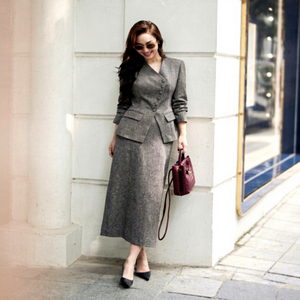 CV8061 OEM Blazer et jupe en sergé slub coréen personnalisés pour femmes, vêtements de bureau professionnels - Product Image 1