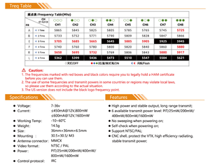 Fpvspiderrc vtx 5.8G 1.6W การส่งภาพพร้อมกับเสาอากาศ15ซม. และสายเชื่อมต่อข้อมูล - Product Image 4