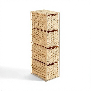 Natural Water Hyacinth Storage <b>Baskets</b> Woven <b>Rope</b> Organizer Bins Rectangle Drawer Style for Bathroom Bedroom Home - Product Image 4