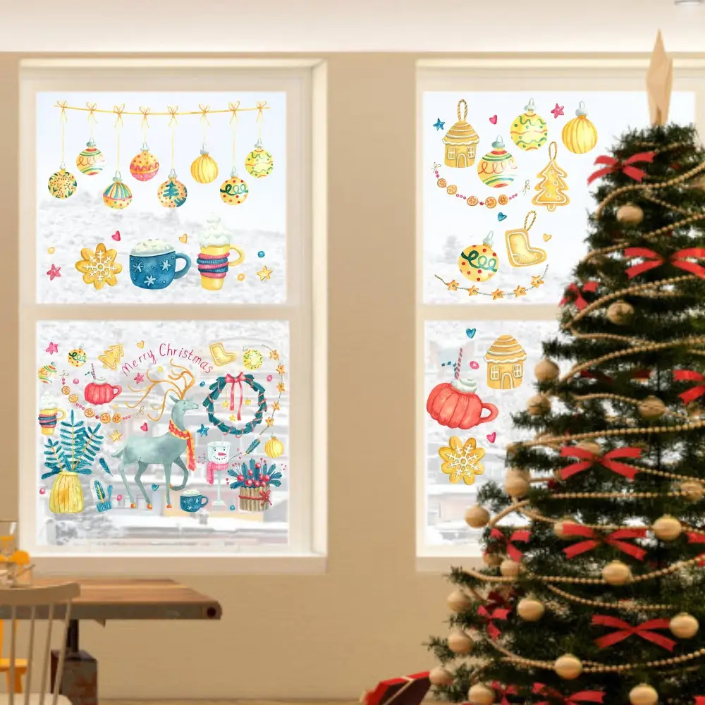 Autocollant mural écologique pour chambre d'enfant, décorations en vinyle pour fenêtre, verre, décoration de Noël, vacances, fond d'écran