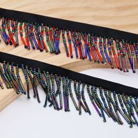 Frange de perles tubulaires multicolores cousues à la main, ruban de franges perlées pour robe de danse, jupe, accessoires de couture DIY