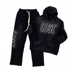 ผู้ผลิตเสื้อฮู้ดดี้ผู้ชายแบบสวมหัวพร้อมกางเกงขายาว ชุด 2 ชิ้น ลวดลายซักย้อมแบบแอซิดวอช  ปักโลโก้ตามสั่ง  งานถักทออย่างประณีต  ผ้าฝ้าย 100% - Product Image 3