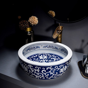 <span class=keywords><strong>Canton</strong></span> Fair Amazing Jingdezhen Azul y blanco Pintado a mano Lavabo <span class=keywords><strong>de</strong></span> cerámica <span class=keywords><strong>de</strong></span> <span class=keywords><strong>porcelana</strong></span> Lavabo <span class=keywords><strong>de</strong></span> baño redondo - Product Image 6