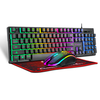 Ensemble clavier et souris filaire T-WOLF TF31 3-en-1, clavier de jeu rétroéclairé arc-en-ciel, design étanche