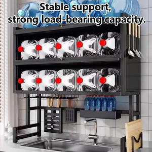 Multifunctional Double-Layer Carbon Steel <b>Kitchen</b> <b>Storage</b> Sink Dish <b>Rack</b> Punch-Free Dustproof Countertop Draining Door Holder - Product Image 3