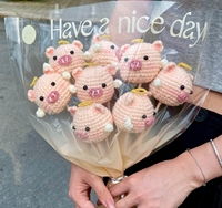 Handgemachte Häkel blume Cartoon Wolle Tierkopf Kitty Schwein Kaninchen Puppe für Schlüssel anhänger Anhänger Auto Hänge tasche Kreatives Geschenk