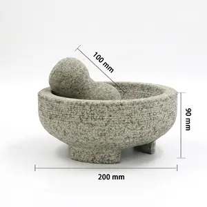 Mortar And Pestle Color Box Packaged Large Natural Granite Molcajete Kitchen Seasoning Round Rough Grinding Mortar Pestle