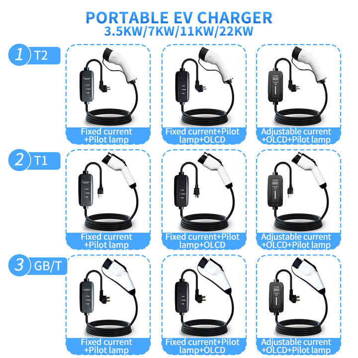 3.5kw 7kw 16A 32A Type 2 Mobile Level 2 Ev Charger Ac Station OLCD Screen Car Manufacture Portable Electric Vehicle for Wuling