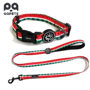 2025 desain kustom tali kerah anjing nilon Set personalisasi cetak Logo bahan poliester grosir tali anjing sublimasi - Product Image 1