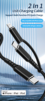 Câble Type-C tressé certifié MFi 60W PD à charge rapide 2-en-1 avec synchronisation des données 480 Mbps pour ordinateur iOS, en nylon durable nickelé