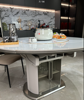 Table à manger transformable en marbre avec pieds en acier carbone et plaque chauffante pour hôtel, villa, maison et restaurant